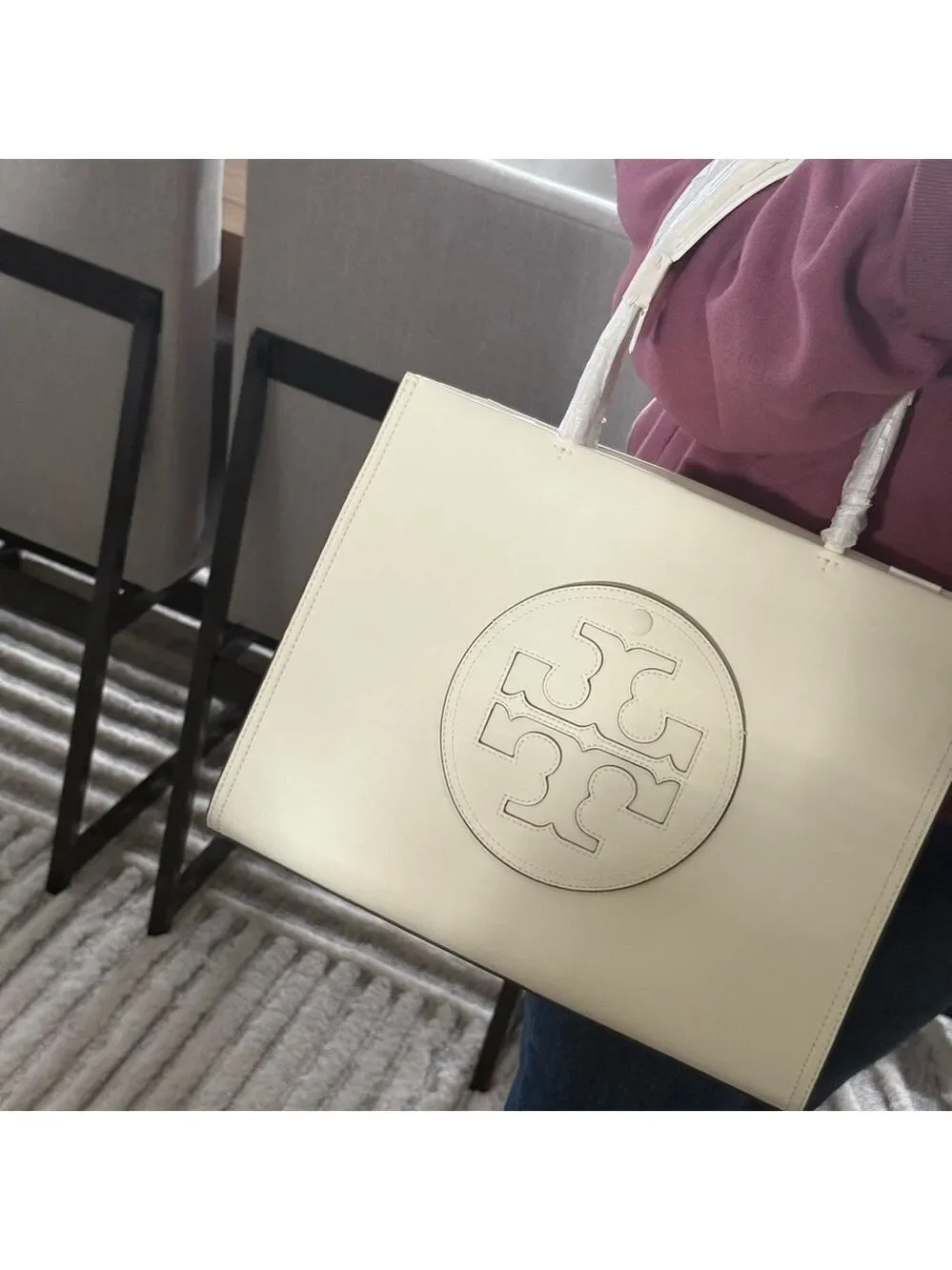 New tory Burch  Ella bio small tote in warm white